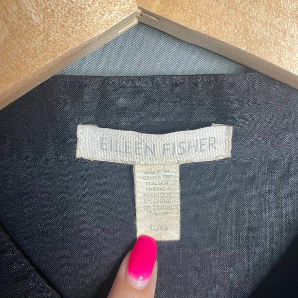Eileen Fisher Mandarin Collar Linen Dress Black - Picture 3 of 5